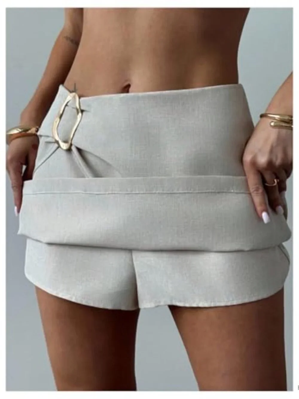 Wrap Mini Skirt High Waisted Skort Ruched A-Line Polyester No Stretch Dressy